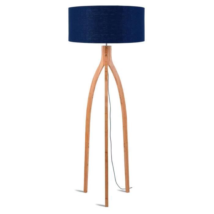 ANNAPURNA-Lampadaire tripode Bambou & Lin Naturel H160cm bleu denim Good & Mojo