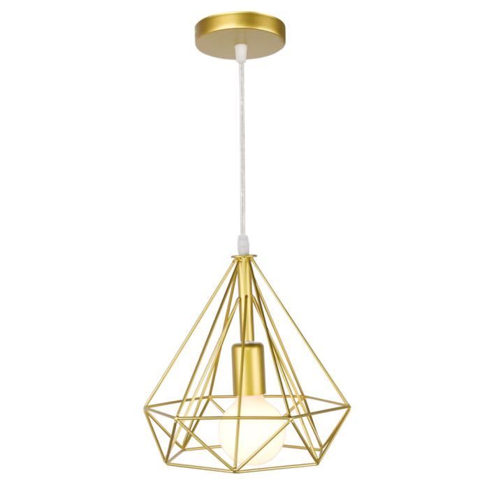 Camio Lustre Suspension Diamant en Fer Forgé Or 25cm*25cm Lampe de Plafonde éclairage décoration Balcon Salon Bureau