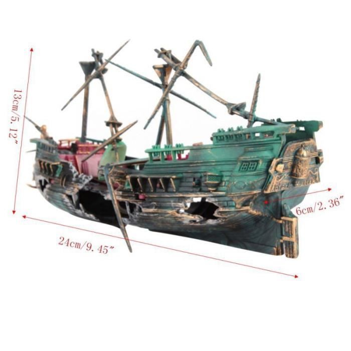Décoration - aquarium,Décoration d'aquarium en forme de bateau cassé 24x13cm, décor d'aquarium de poisson coulé - Type Boat-M