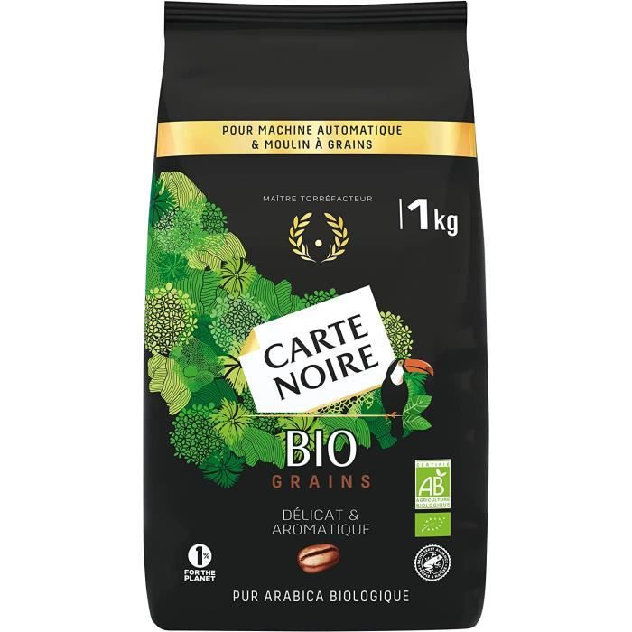 Carte Noire Bio, Café en Grains Torréfiés, Pur Arabica Biologique, Paquet de 1 kg