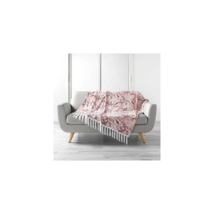 Accueil - Plaid à franges - Jardin d'intérieur - 125 x 150 cm - Rose