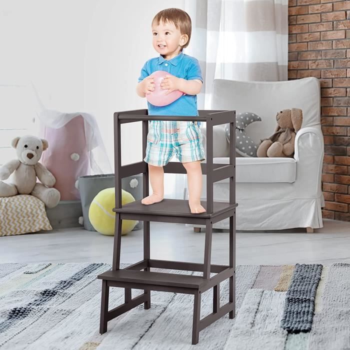 GOPLUS Tour d'apprentissage pour Enfants,Tour d'Observation Kitchen Helper,Escabeau de Cuisine en Bambou avec Barre de Sécurité