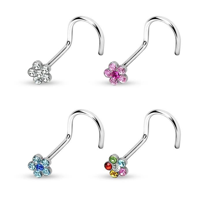 Piercing nez Fleur Tige Tire-Bouchon (1.0 mm - Blanc)