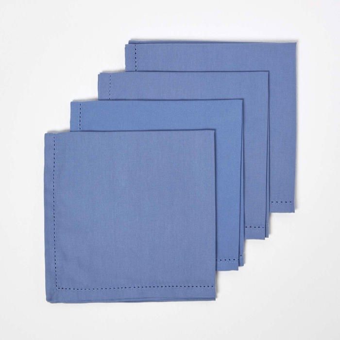 Lot de 4 serviettes de table en coton, Bleu foncé