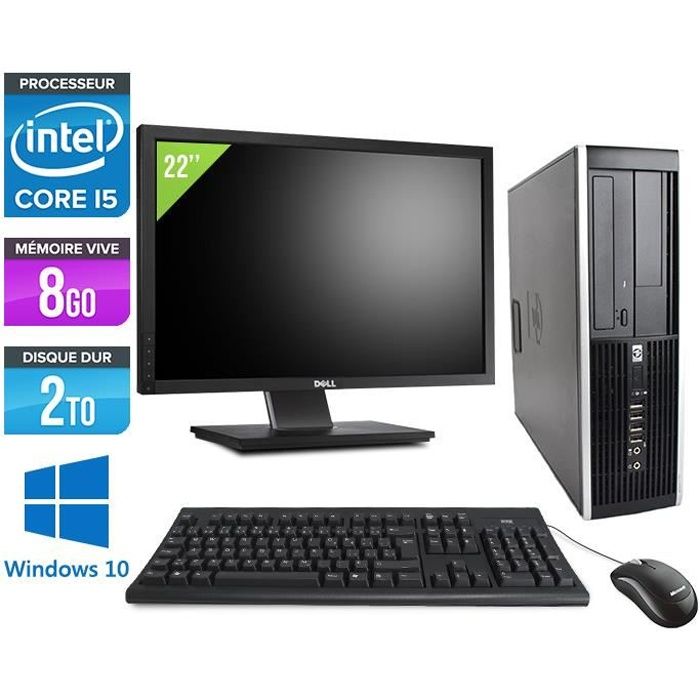 PC de bureau Hp 8200 - i5 2400 -8 go -2 to- win 10 + ecran 22''