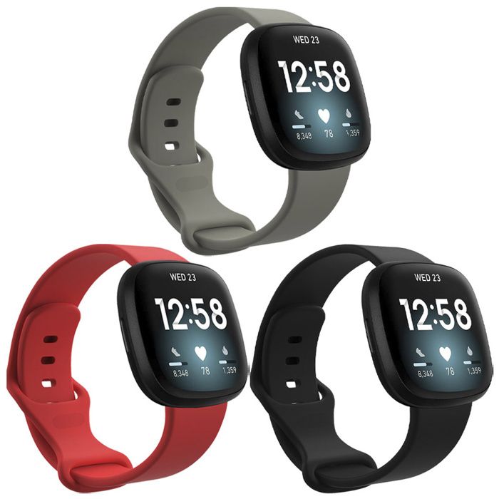 Multipack bracelet silicone pour le Fitbit Sense / Versa 3 - Noir / Gris / Rouge