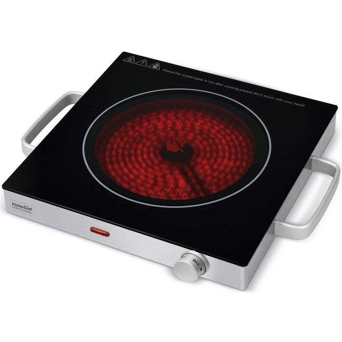 Plaque Vitroceramique 1foyer 2000w Corps Inox Poignees Th° Kitchenchef - Kcppv2000