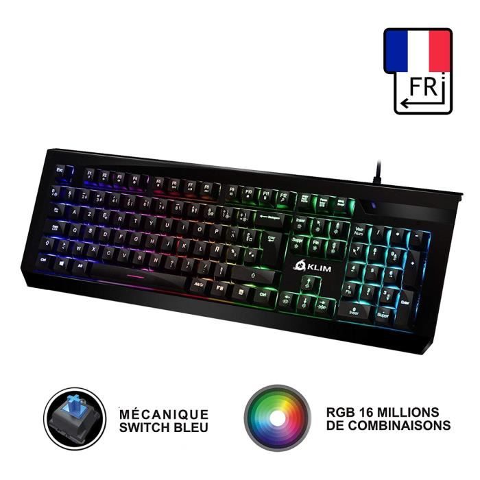 KLIM Domination - Clavier Mécanique AZERTY RGB - Blue Switches - Frappe Rapide, Précise, Agréable - Garantie 5 ans - Gaming Clavier