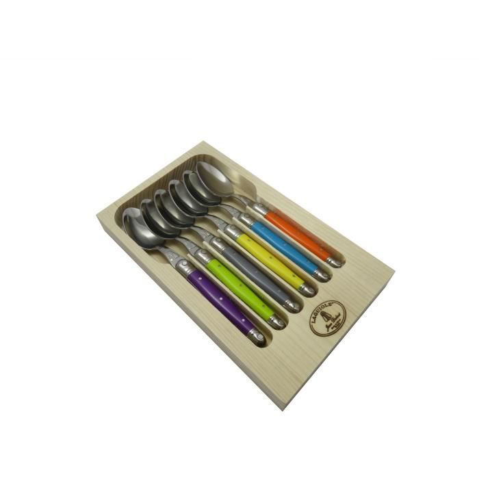 LAGUIOLE Lot de 6 cuillères à café - Inox - Manche ABS couleurs trendy