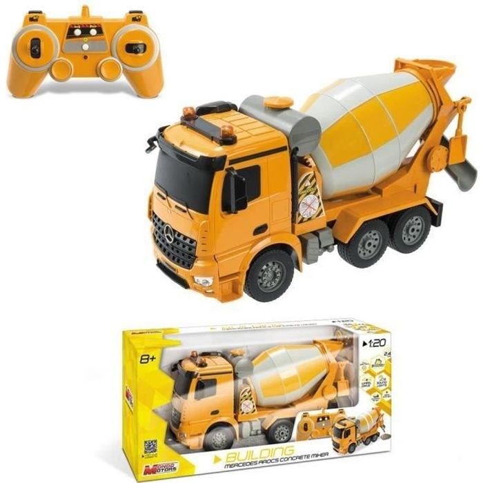 MONDO - Véhicule radiocommandé - Mercedes Arocs - Camion bétonnière - Sons & lumières - Echelle 1:20ème - Garçon - A partir de 3 ans