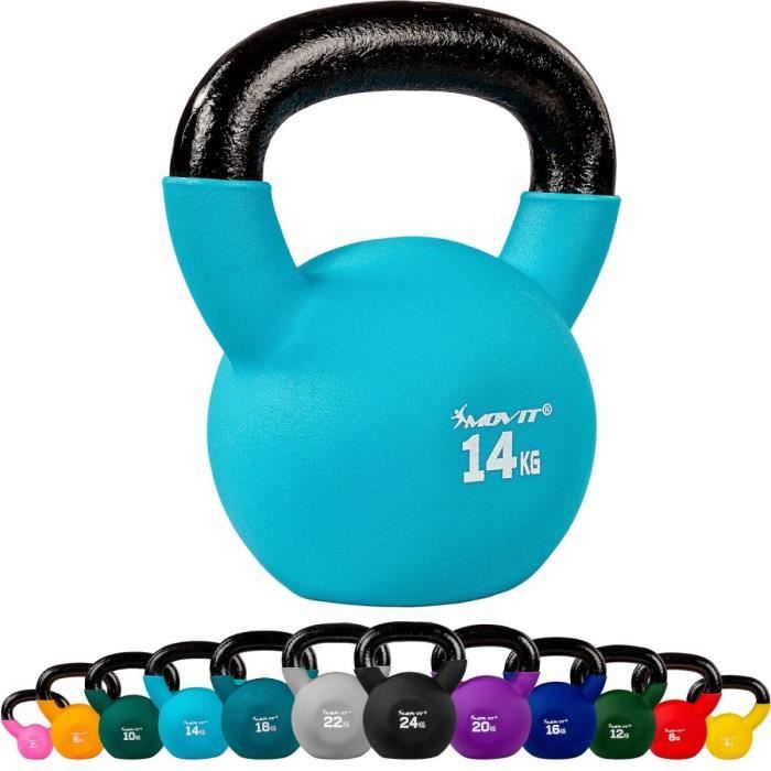 MOVIT Kettlebell 14kg bleu ciel en fonte néoprène