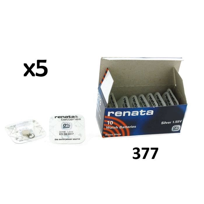 5 x Renata Pile de Montre 0% Mercure Oxyde d’Argent, 377 (SR626SW )
