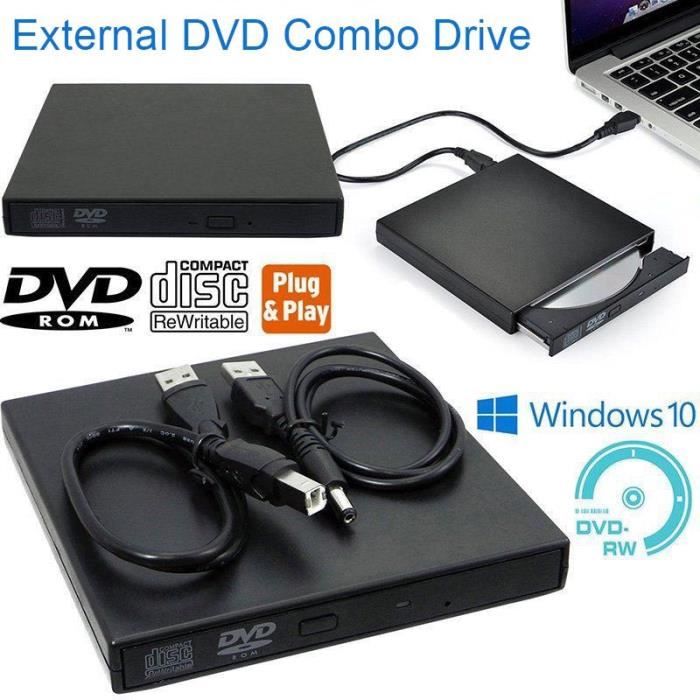 Graveur Lecteur CD/DVD Externe USB 2.0 Graveur DVD Externe CD Enregistreur RW/ROM Mince ROM Transmission Rapide Câble USB Intégrée