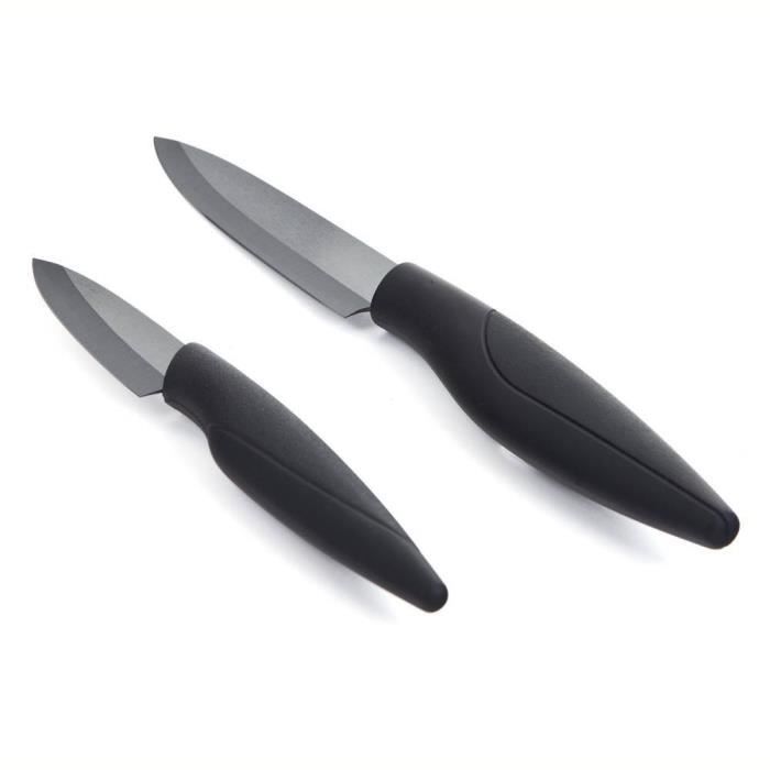 Tarrerias Bonjean 442890 Le Couteau du Chef Set de 1 Couteau d'office Lame Céramique Noire 8 Cm + 1 Couteau de Cuisine Lame Céram