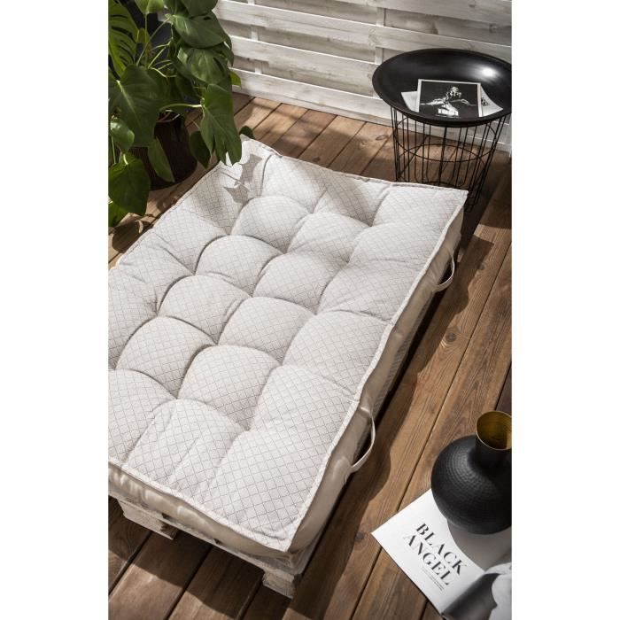 TODAY Matelas Palette Réversible - 100% Coton - Gris clair - 120x80x15 cm SPIRIT GARDEN