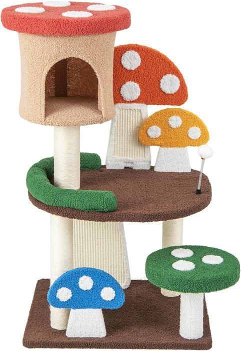 Comparer les prix de GOPLUS Arbre à Chat, Forme Champignon, avec Poteau en Sisal Enveloppant, Planche à Griffer, Balle à Ressort, Condo, Plateform,102cm