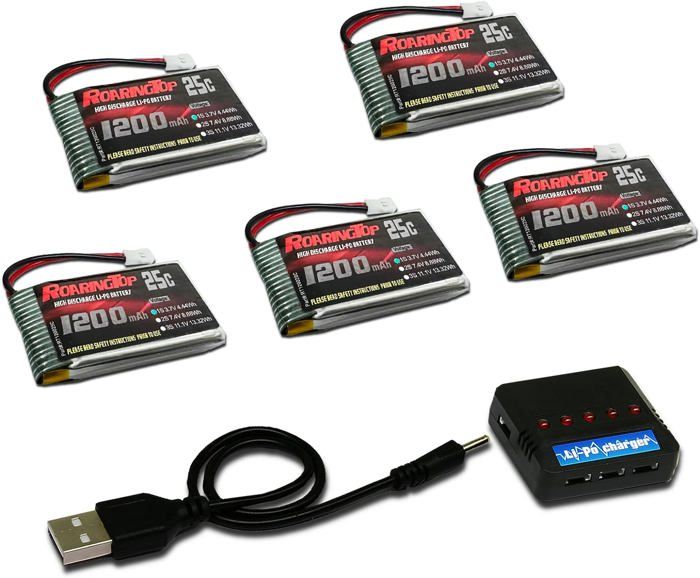 5 Batteries 3.7V 1200mAh + Chargeur 5en1 Pour Drone SYMA X5SW X5SC X5SC-1 - ZYGY