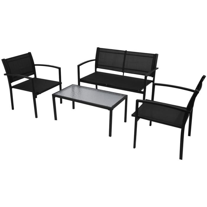 Lemon Salon bas de jardin 4 pcs - Textilène Noir - 59x62x75 cm 42162