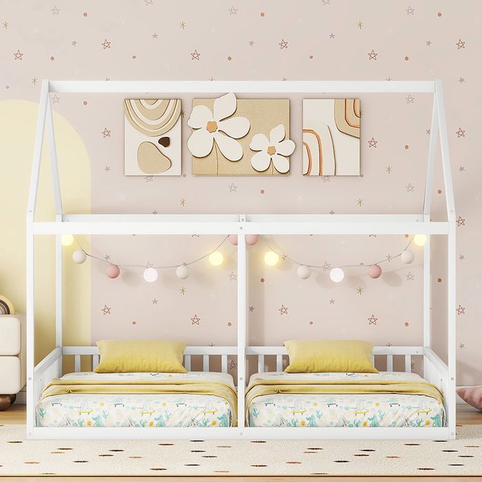 Lit cabane lit simple lit enfant Lit 90 x 200 cm Lits jumeaux lits plats modèles maison lits 2 en 1 Blanc