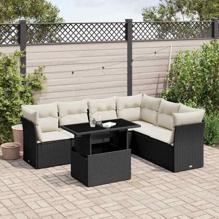 vidaXL Salon de jardin 7 pièces Résine tressée - vue 8