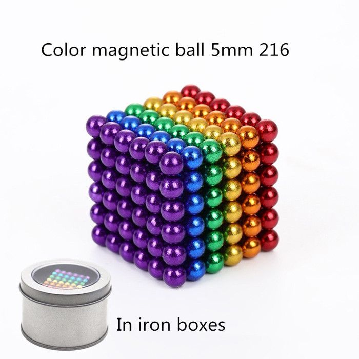 Meilleurs prix pour Jouets Amusants- Boules Magnétiques Buck 5Mm 6 Couleurs 216 Pièces + Boîte En Fer
