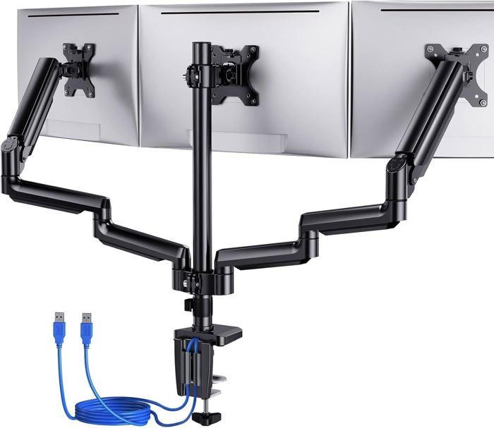 Support Ecran Pc 3 Ecrans Pour 13-273 Bras À GazRotatif Et Pivotant2 Options De MontageVesa 75/100 Mm