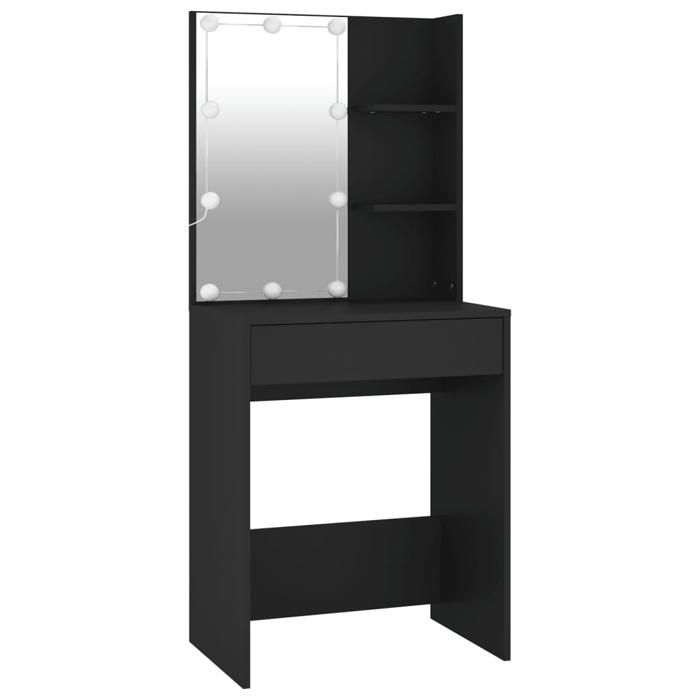 Coiffeuse moderne - 1 tiroir et 2 étagères - avec LED - Noir 60x40x140 cm - GG57