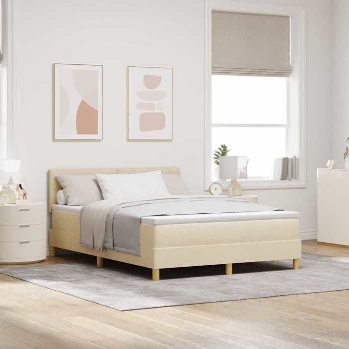 vidaXL Lit à ressorts avec coussin Crème 140 x 190 cm tissu 3338921