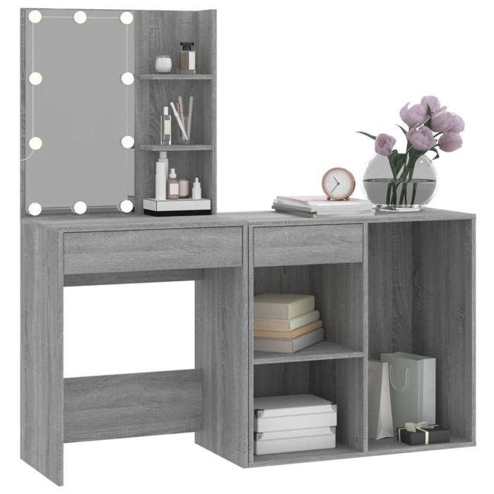 Promotion mai * Coiffeuse à LED avec armoire Sonoma gris EU84253120186