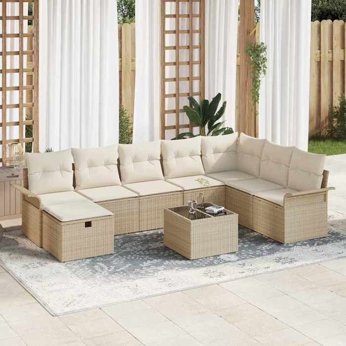 vidaXL Ensemble de canapé de jardin 9 pcs Beige et crème polyrotin 3358940