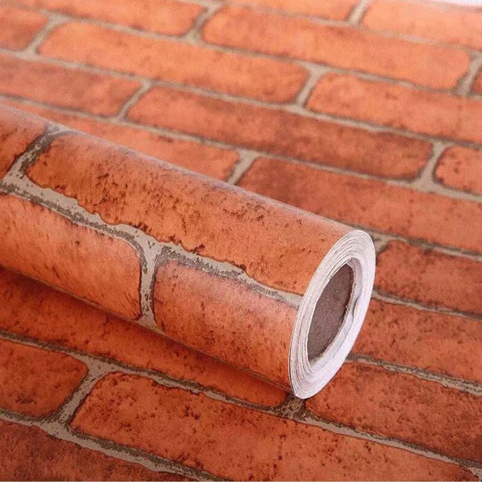 Papier peint autocollant PVC imitation brique rouge 45 cm x 10 m - auto-adhésif amovible et étanche