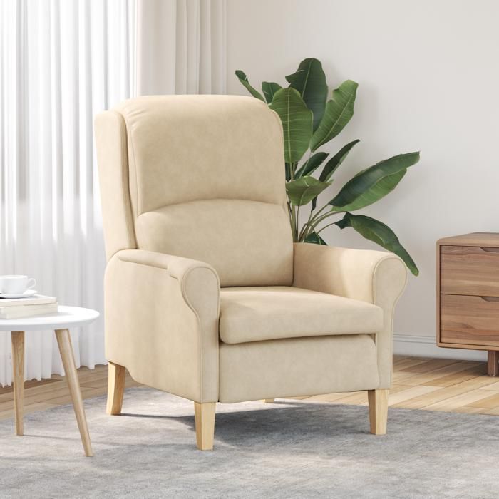 Moderne Fauteuil relaxation Crème Crème Tissu et Bois Standard Ergonomique - Fauteuil TV/Salon FR(85707864)