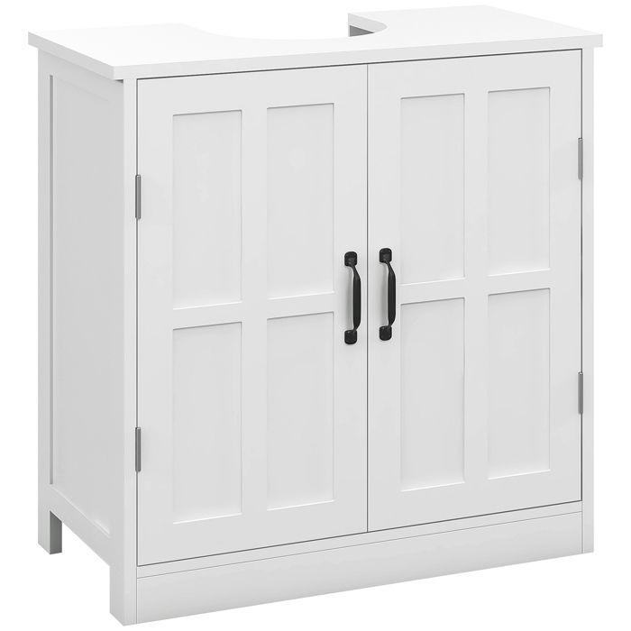 Meuble sous lavabo salle de bain - kleankin - double porte et étagère réglable - bois dingénierie - 60x30x60cm - blanc