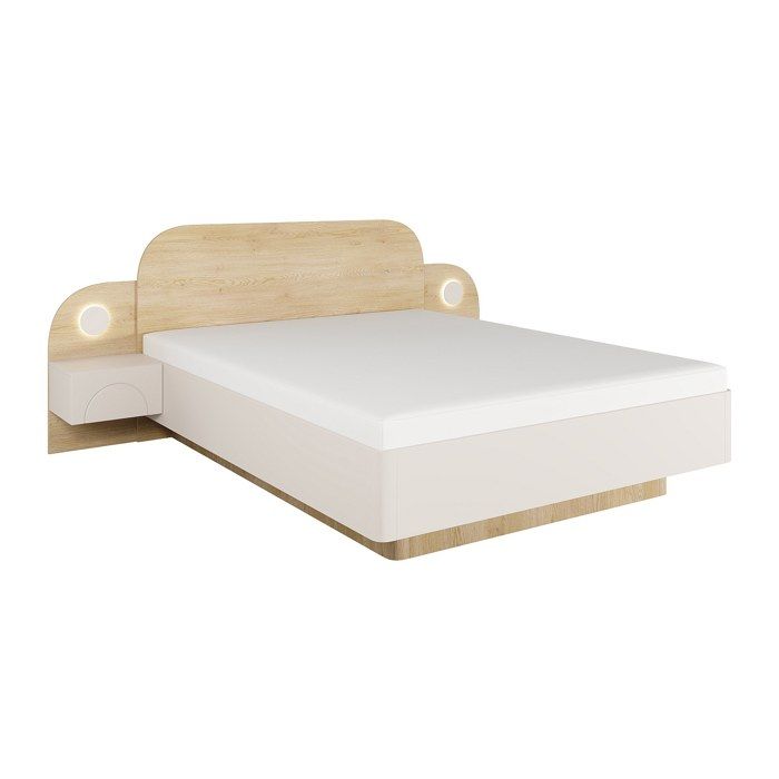 Lit 160 x 200 cm - Avec chevets et LEDs - Coloris : Beige et Naturel - DARTAGNO