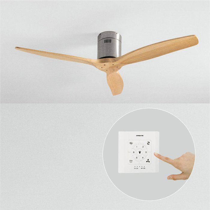 Ventilateur de plafond - Create - Sans lumière - Nickel / Bois clair - Ø132cm - Silencieux - Create