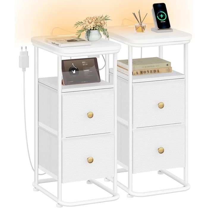 Table De Chevet Murale Avec LED Bluetooth Et Prises De Charge - 31,5 X 20 Cm, 3 Niveaux, Tiroir, 1 AC + 2 USB - 2