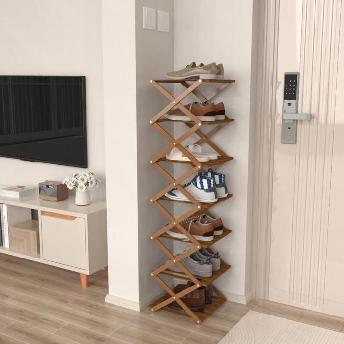 B.LIVEM Porte-Chaussures Pliant Armoire de Rangement en Bambou for Chambre Entrée de Maison Petite Armoire(7 Layers)
