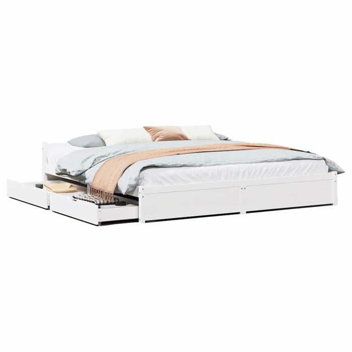 Promotion doctobre Cadre de lit - Grand Double - sans matelas - blanc 160x200 cm bois de pin massif FR15625