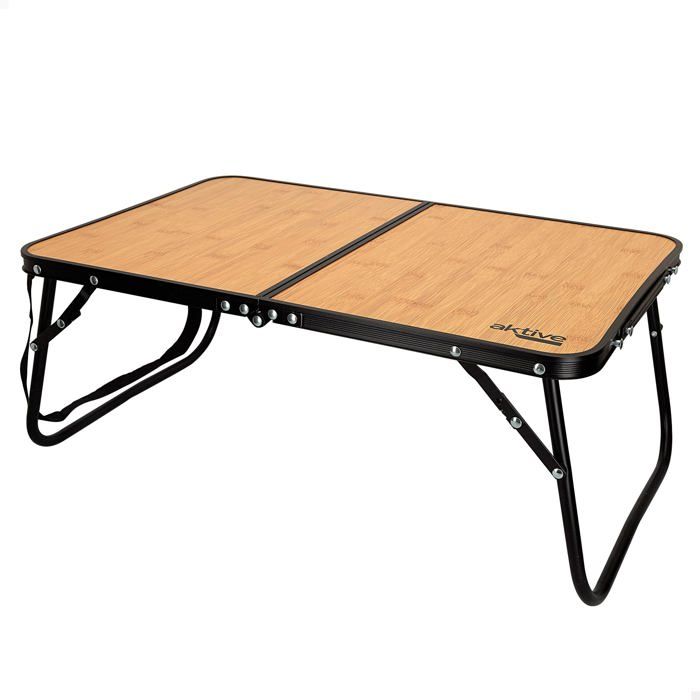 Table basse pliante - AKTIVE - 60x40x25 cm - Effet bambou - Structure aluminium - Supporte 20 kg - Serrure de sécurité Table basse pliante - AKTIVE - 60x40x25 cm - Effet bambou - Structure aluminium - Supporte 20 kg - Serrure de sécurité