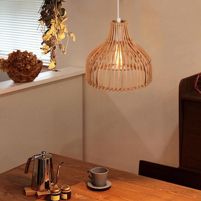 WOTTES 1 x Suspension Bambou Tissage Pendentif Lumière Abat-jour en Bambou Plafonnier Lustre Lampe de Décoration Pour Restaurant