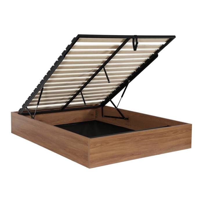 Lit coffre sommier à lattes 140x190cm décor bois noyer - Lift Lit coffre sommier à lattes 140x190cm décor bois noyer - Lift