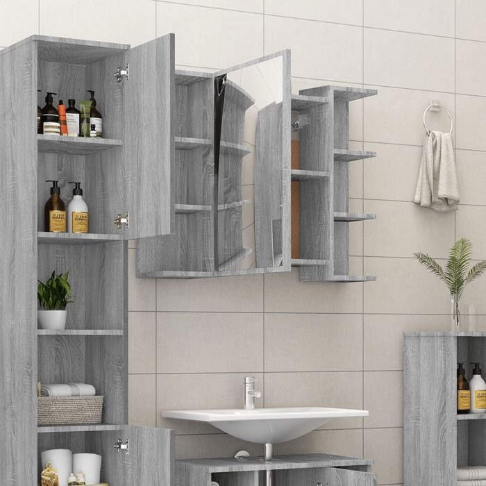 Promo printempsArmoire à miroir de salle de bain CLARENCE 60 kg capacité Placard Mural Sonoma gris 80x20 5x64cm Bois - M557899
