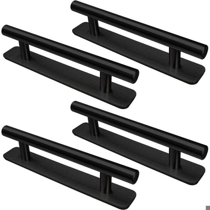 Poignée de Meuble Autocollante 4 Pièces Acier Inoxydable 128mm pour Porte Placard Cuisine Armoire Noir