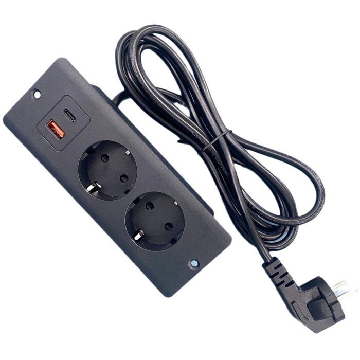 Multiprise encastrable - DEMA - 2 prises de courant - 1 port USB - 1 prise USB-C PD20W - Câble 15 m