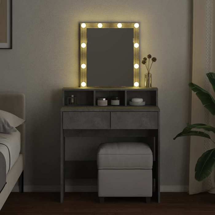 (15613)Moderne Coiffeuse avec LED gris béton 80x41x144 5 cm poid:29.2 kg