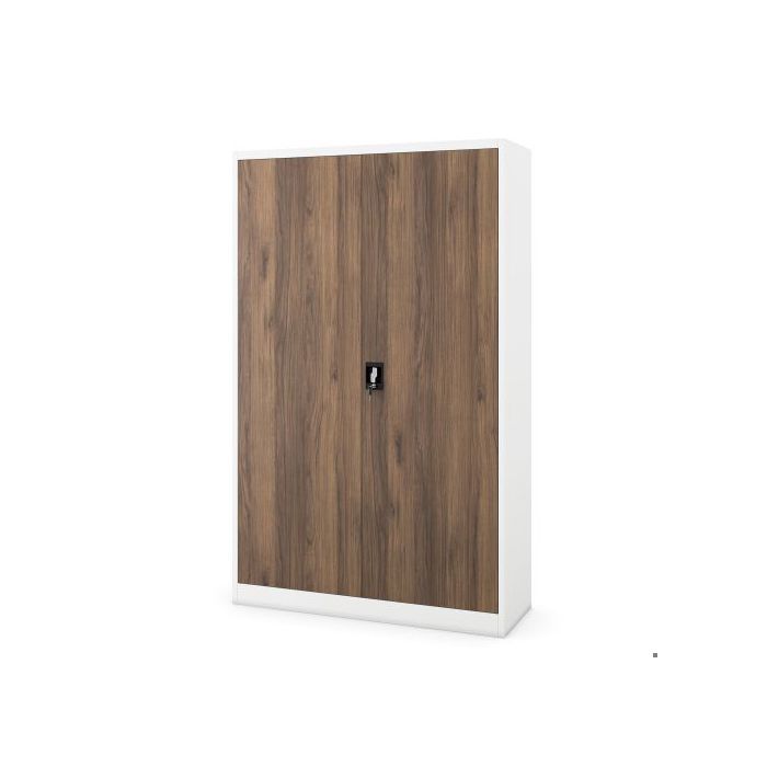 Armoire de bureau métallique pour dossiers blanche / noyer : Eco Design JAN II 1150 x 1850 x 400 mm