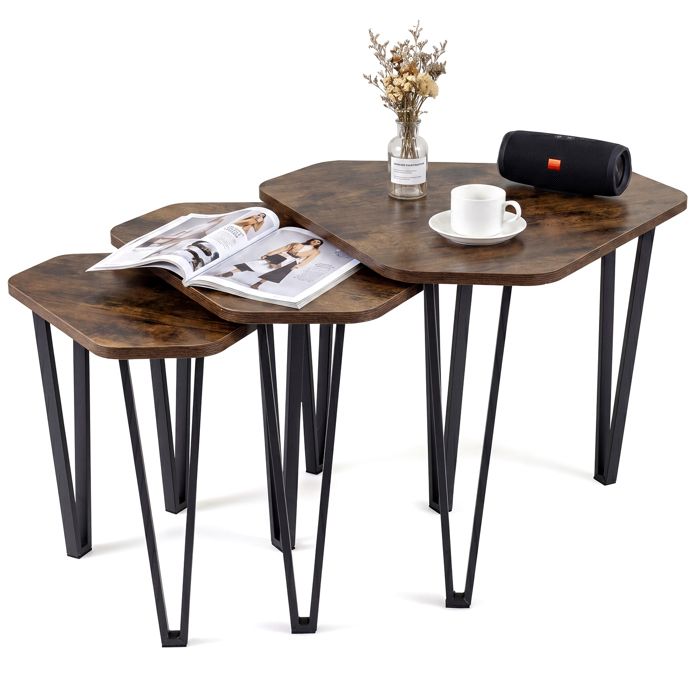 Lot de 3 Tables Basses Gigognes Empilables COSTWAY Bout de Canapé Industriel Table Basse Salon Bois 3 Tailles pour Chambre Bureau Lot de 3 Tables Basses Gigognes Empilables COSTWAY Bout de Canapé Industriel Table Basse Salon Bois 3 Tailles pour Chambre Bureau