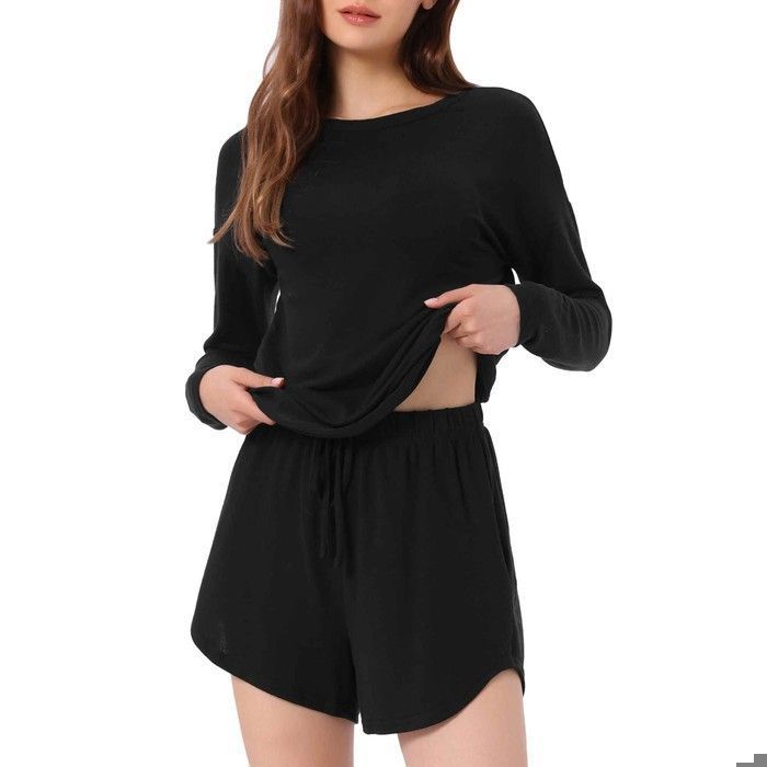 Ensemble de jogging femme - CHEIBEAR - XS - Noir - Maille douce haute densité - T-shirt manches longues & short