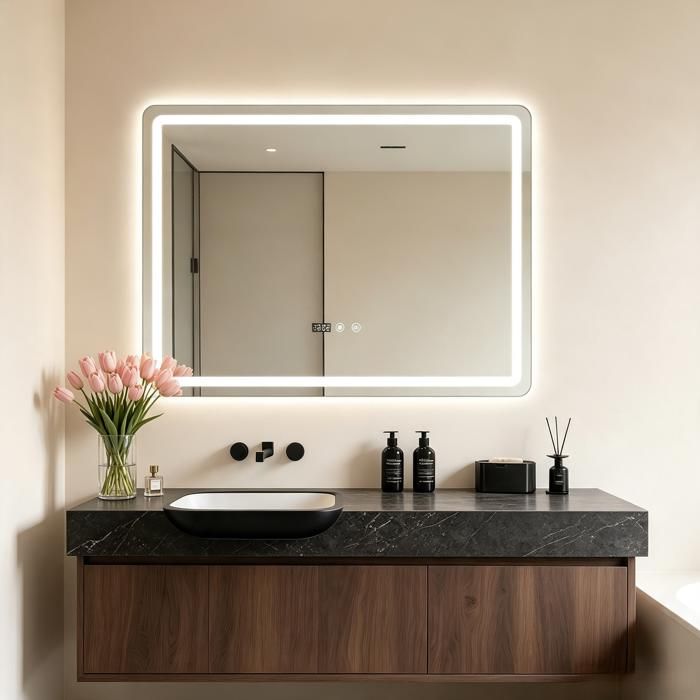 Miroir de salle de bain LED - WILITTO - Vision claire - Interrupteur Tactile - Antibuée - Design Moderne - 80x60x3cm