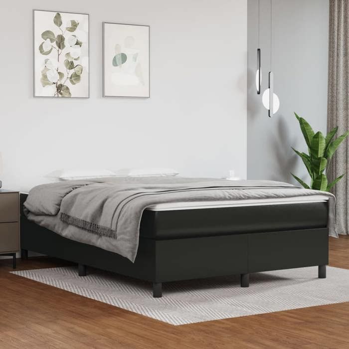 ECOHOME Cadre de lit à lattes - lit Adulte double - design solide - noir 140x190 cm similicuir vge50u6857